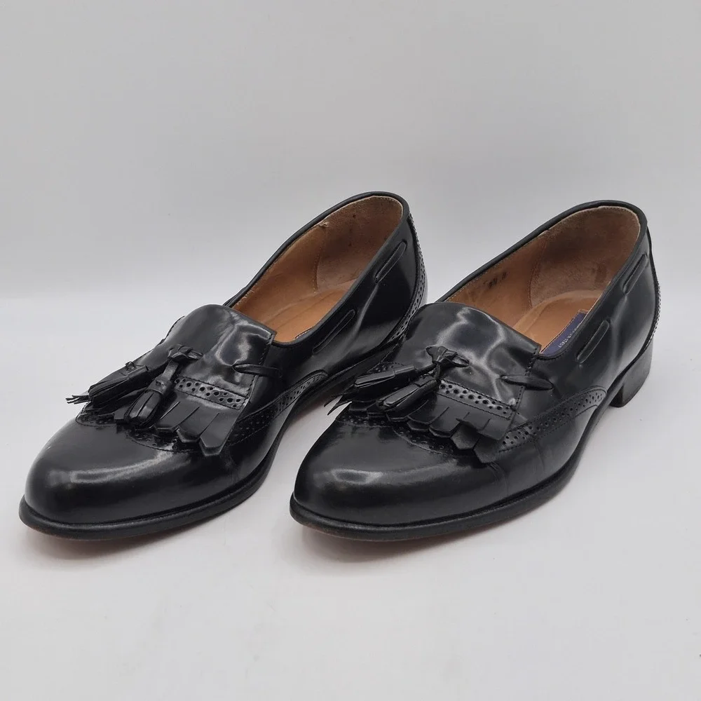 Nordstrom Shoes Mens Size 9.5 Black Leather Tassel Loafers‎ Dress Wingtip Italy